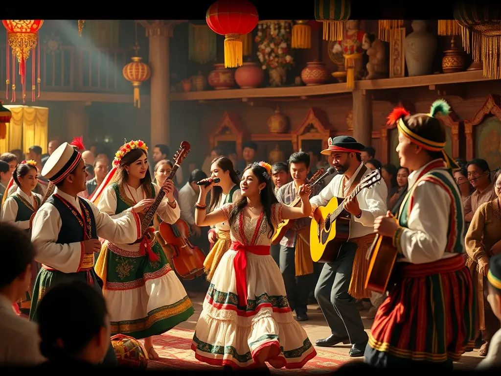 An image depicting a cultural event, such as a traditional dance performance or a community festival, organized by LES CABANONS DE PRODUCTION.