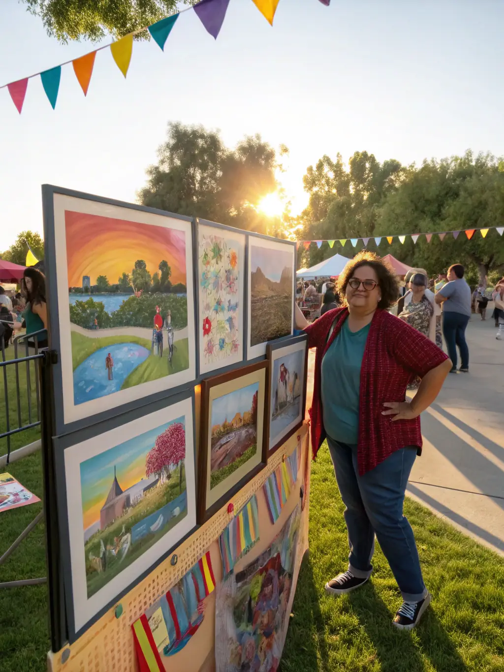 A photograph of a community event showcasing local artists and their work, highlighting the organization's support for emerging talent and cultural vibrancy.